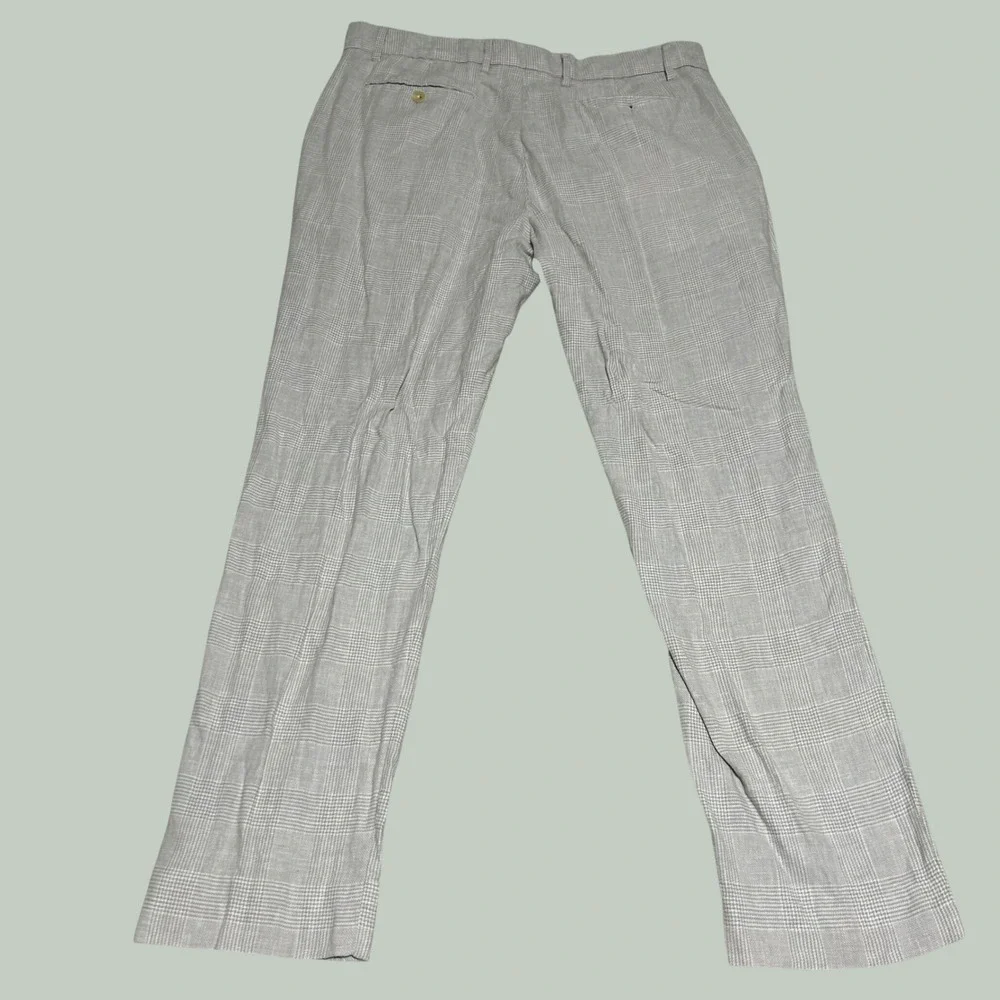 Banana Republic Tailored Fit Pants Mens 35x32 White Grey Glen Plaid Linen Blend